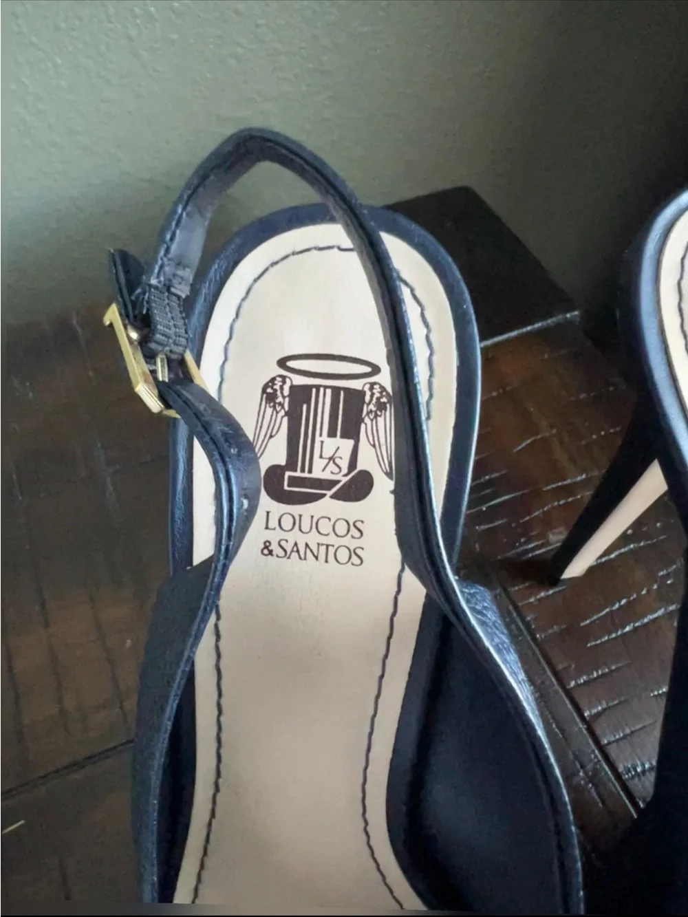 Navy Leather Platform Slingback Heels